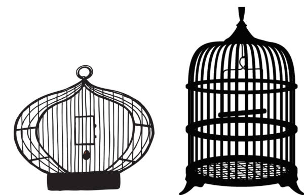 Free Bird Black And White Cage Line Clipart Clipart Transparent Background