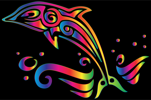 Free Dolphin Line Neon Psychedelic Art Clipart Clipart Transparent Background