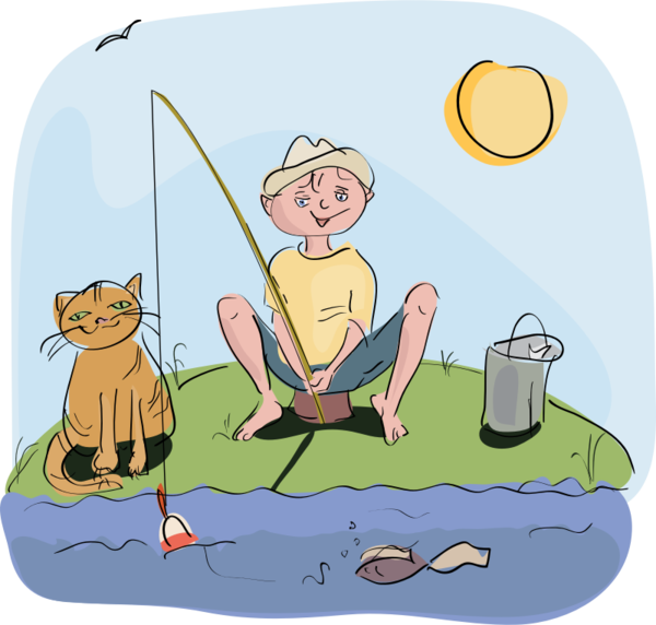 Free Fishing Cartoon Male Play Clipart Clipart Transparent Background