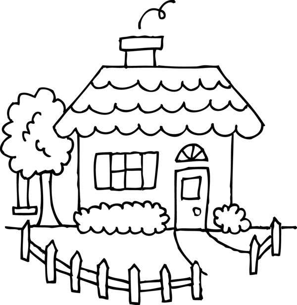 Free House Black And White Text Line Art Clipart Clipart Transparent Background