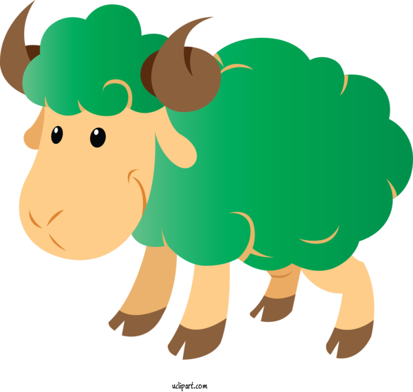 Free Animals Cartoon Green Bovine For Sheep Clipart Transparent Background