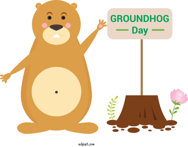 Free Holidays Cartoon Groundhog Brown Bear For Groundhog Day Clipart Transparent Background