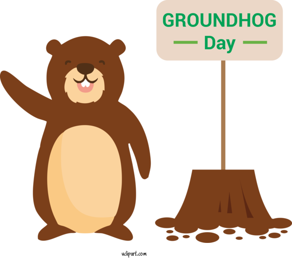 Free Holidays Brown Bear Groundhog Cartoon For Groundhog Day Clipart Transparent Background