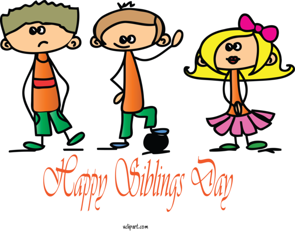 Free Holidays Cartoon People Text For Siblings Day Clipart Transparent Background