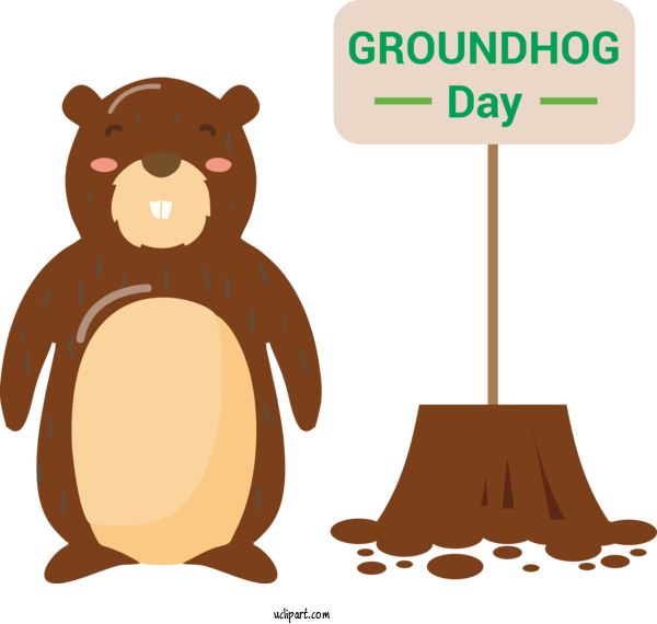 Free Holidays Groundhog Brown Bear Cartoon For Groundhog Day Clipart Transparent Background