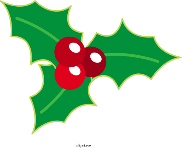 Free Holidays Green Holly Leaf For Christmas Clipart Transparent Background