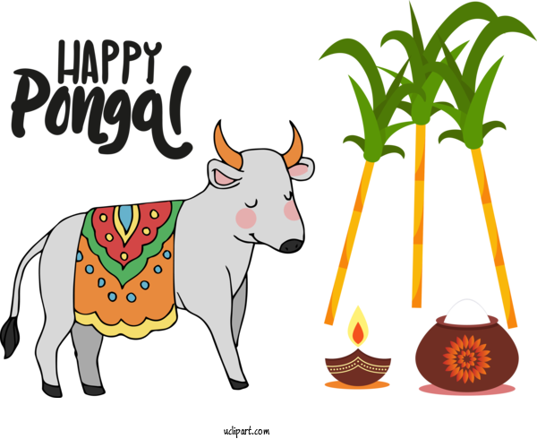 Free Holidays Bovine Cartoon Dairy Cow For Pongal Clipart Transparent Background