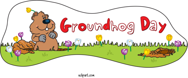Free Holidays Cartoon Text Grass For Groundhog Day Clipart Transparent Background