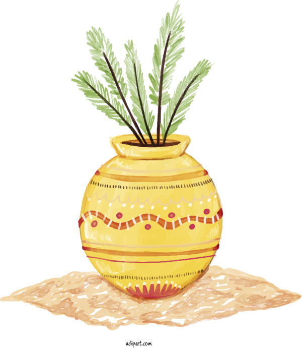 Free Holidays Yellow Flowerpot Plant For Pongal Clipart Transparent Background
