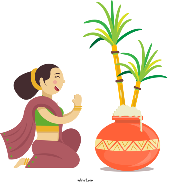 Free Holidays Palm Tree Flowerpot Plant For Pongal Clipart Transparent Background