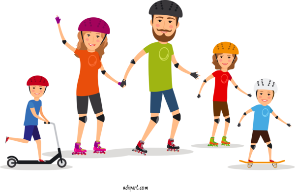 Free Holidays Cartoon Roller Skating Playing Sports For Family Day Clipart Transparent Background