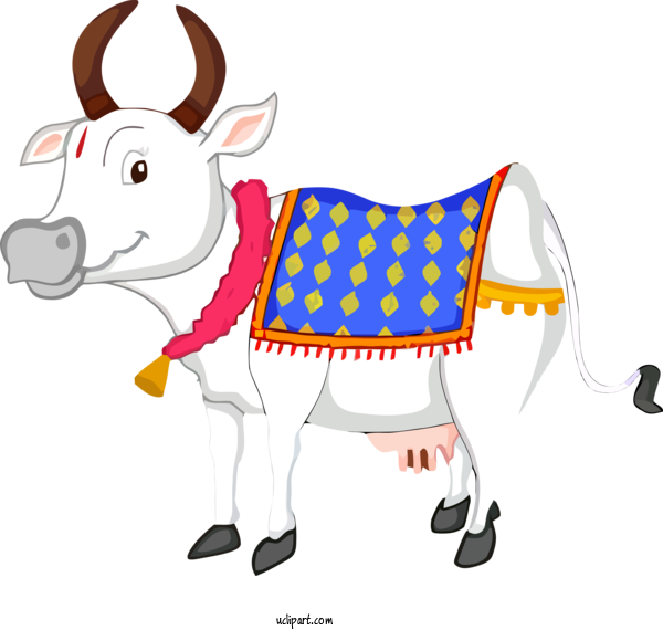 Free Holidays Bovine Cartoon Cow Goat Family For Pongal Clipart Transparent Background