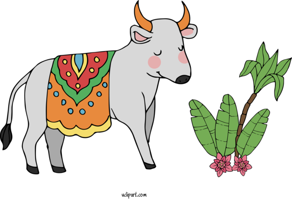Free Holidays Bovine Cartoon Cow Goat Family For Pongal Clipart Transparent Background