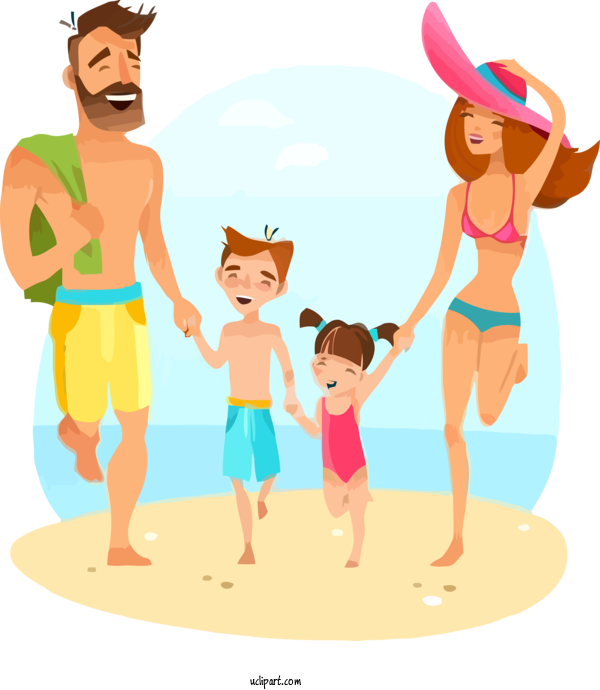 Free Holidays People On Beach Cartoon Fun For Family Day Clipart Transparent Background