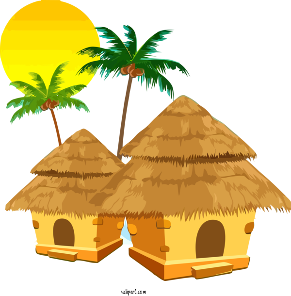 Free Holidays Hut Palm Tree Roof For Pongal Clipart Transparent Background