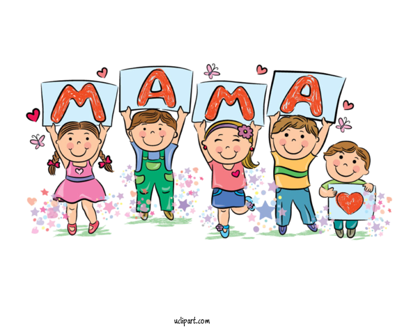 Free Holidays Cartoon Child Playing With Kids For Mothers Day Clipart Transparent Background
