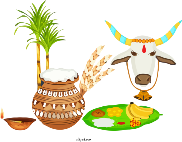 Free Holidays Bovine Animal Figure Cow Goat Family For Pongal Clipart Transparent Background