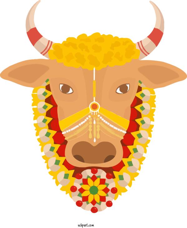 Free Holidays Bovine Cartoon Bull For Pongal Clipart Transparent Background