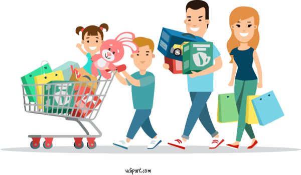 Free Holidays Shopping Cart People Cartoon For Family Day Clipart Transparent Background