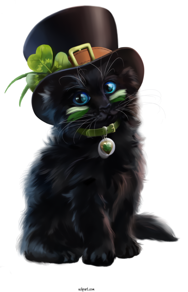 Free Holidays Black Cat Cat Puppy For Saint Patricks Day Clipart Transparent Background