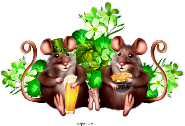 Free Holidays Cartoon Mouse Grass For Saint Patricks Day Clipart Transparent Background