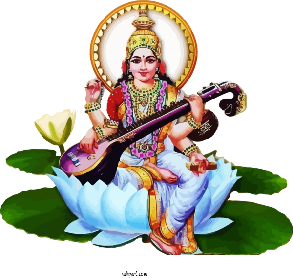 Free Holidays Veena Saraswati Veena Musical Instrument For Basant Panchami Clipart Transparent Background