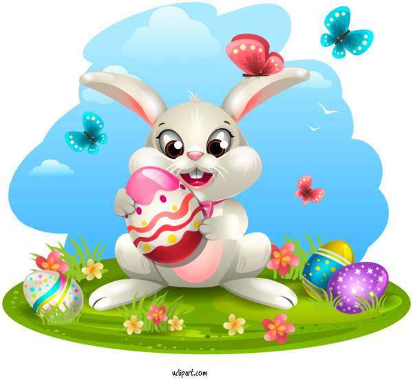 Free Holidays Cartoon Easter Bunny Easter Egg For Easter Clipart Transparent Background