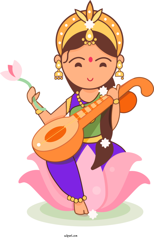 Free Holidays String Instrument Musical Instrument Cartoon For Basant Panchami Clipart Transparent Background