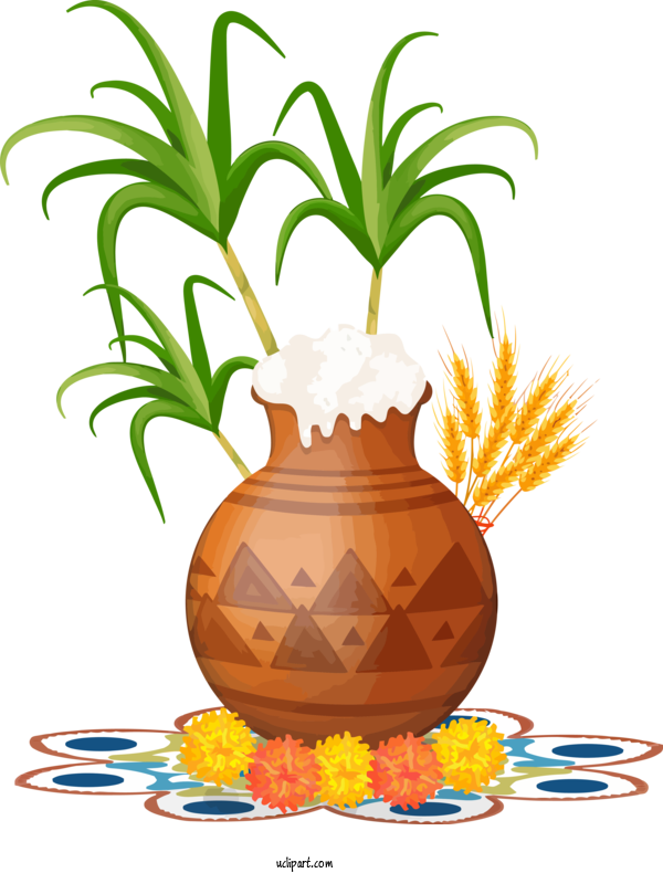 Free Holidays Ananas Flowerpot Plant For Makar Sankranti Clipart Transparent Background