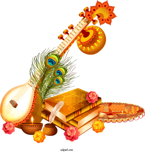 Free Holidays Indian Musical Instruments Orange String Instrument For Basant Panchami Clipart Transparent Background