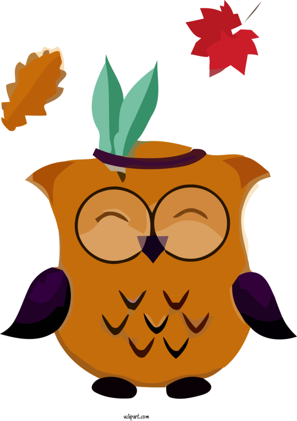 Free Holidays Cartoon Owl Leaf For Thanksgiving Clipart Transparent Background