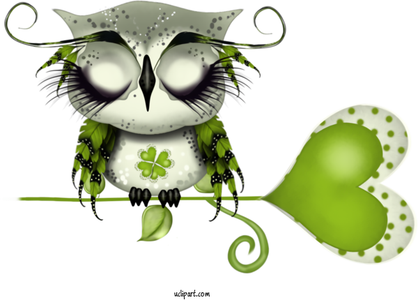 Free Holidays Green Cartoon Owl For Saint Patricks Day Clipart Transparent Background