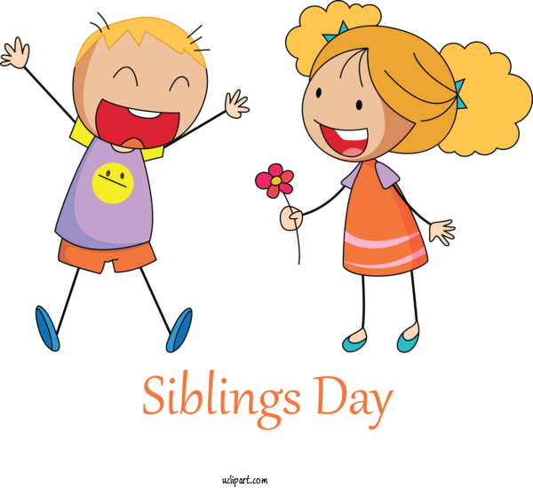 Free Holidays Cartoon Child Line For Siblings Day Clipart Transparent Background