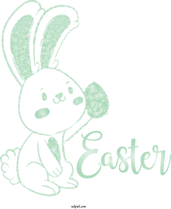 Free Holidays Green Text Rabbit For Easter Clipart Transparent Background