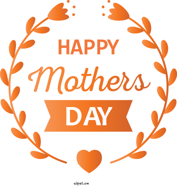 Free Holidays Orange Text Heart For Mothers Day Clipart Transparent Background