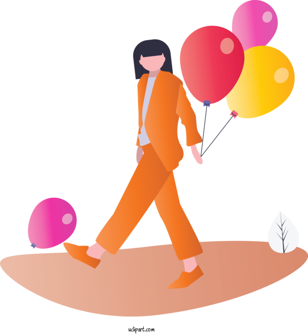 Free People Cartoon Orange Balloon For Girl Clipart Transparent Background