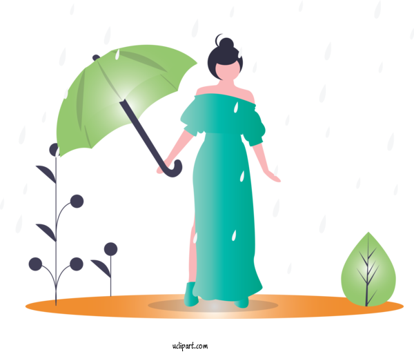 Free People Green Cartoon Umbrella For Girl Clipart Transparent Background