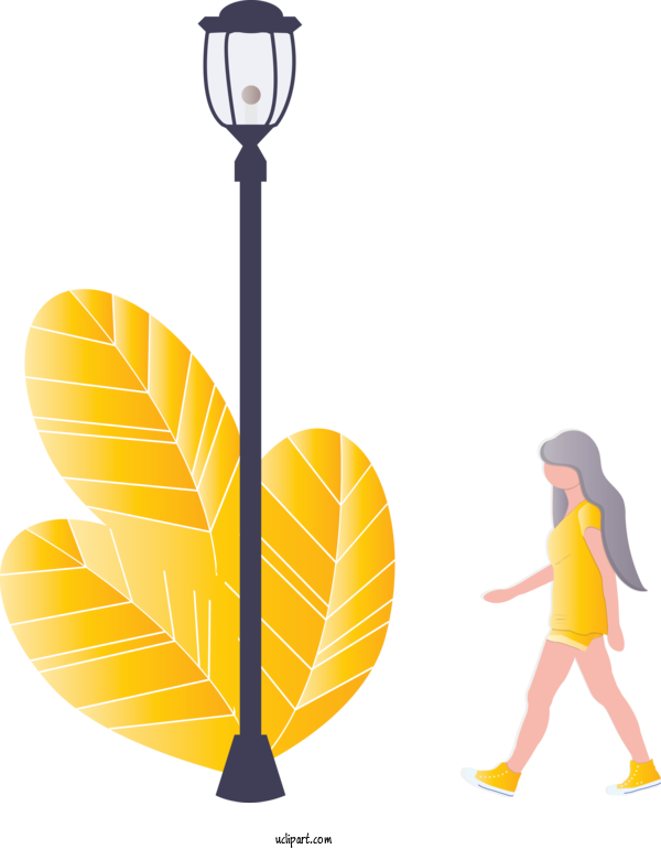 Free People Yellow Leaf Street Light For Girl Clipart Transparent Background