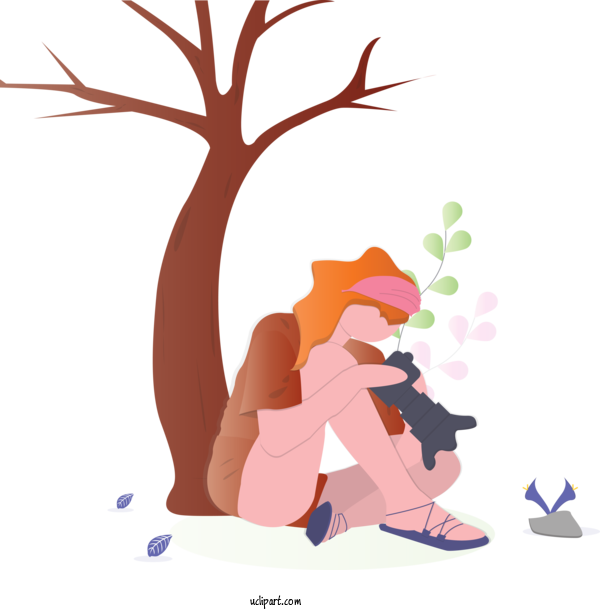 Free People Cartoon Tree Sitting For Girl Clipart Transparent Background