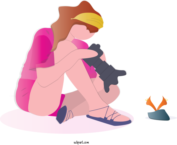 Free People Cartoon Sitting Kneeling For Girl Clipart Transparent Background