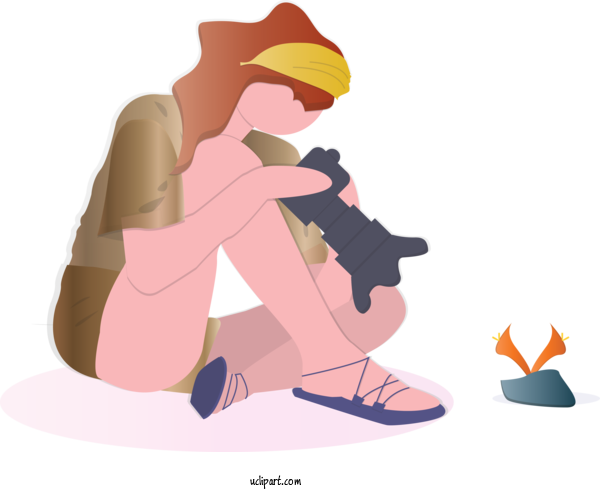 Free People Cartoon Sitting Kneeling For Girl Clipart Transparent Background