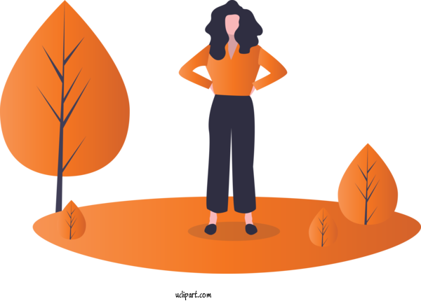 Free People Orange Leaf Tree For Girl Clipart Transparent Background