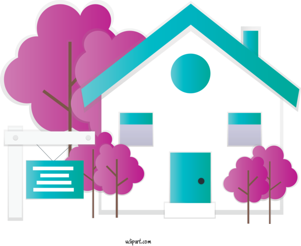 Free Buildings Line Pink House For House Clipart Transparent Background