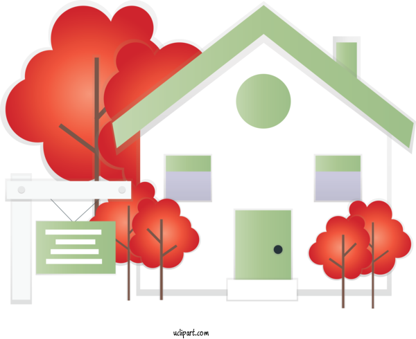 Free Buildings Red Leaf Line For House Clipart Transparent Background
