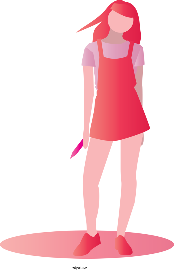 Free People Pink Standing Costume For Girl Clipart Transparent Background