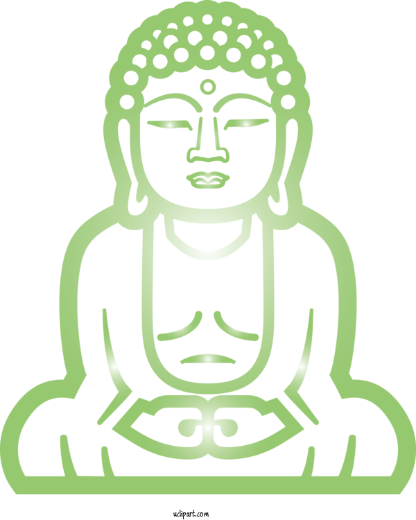 Free Religion Green Line Art Head For Buddhist Clipart Transparent Background