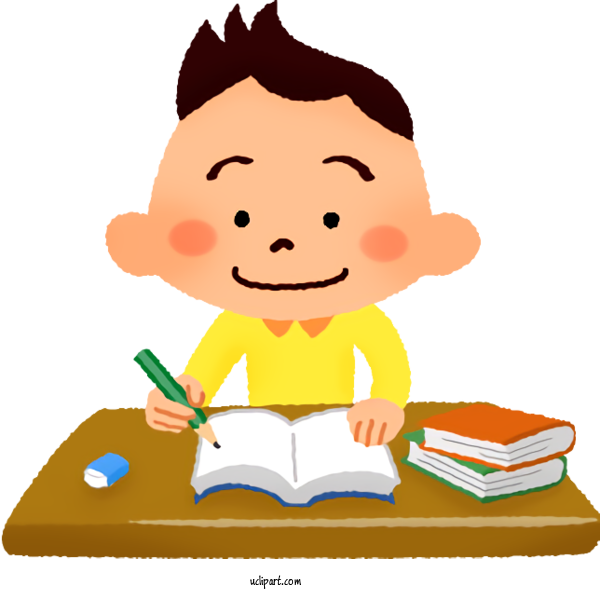 Free School Cartoon Reading Pleased For Homework Clipart Transparent Background