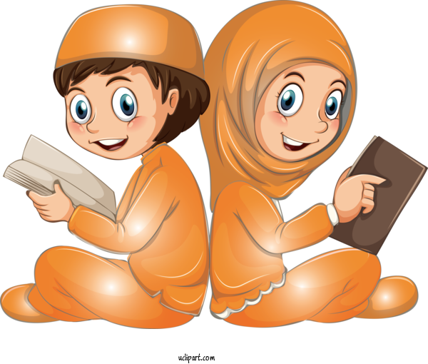 Free Religion Cartoon Reading For Muslim Clipart Transparent Background