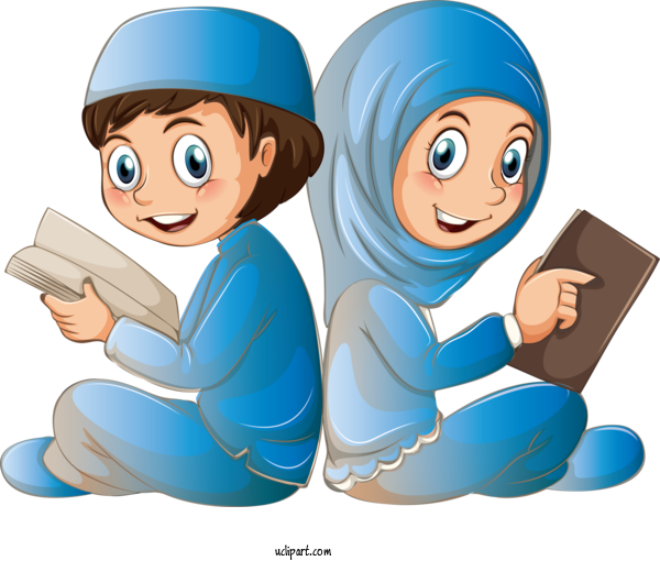 Free Religion Cartoon Reading Sharing For Muslim Clipart Transparent Background