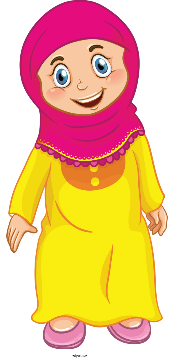 Free Religion Cartoon Yellow Smile For Muslim Clipart Transparent Background
